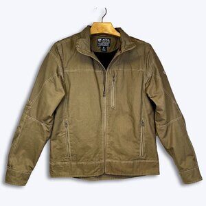 Kuhl Men L Burr Jacket Brown Canvas Fleece Lined Rugged Cotton Work Coat Utility